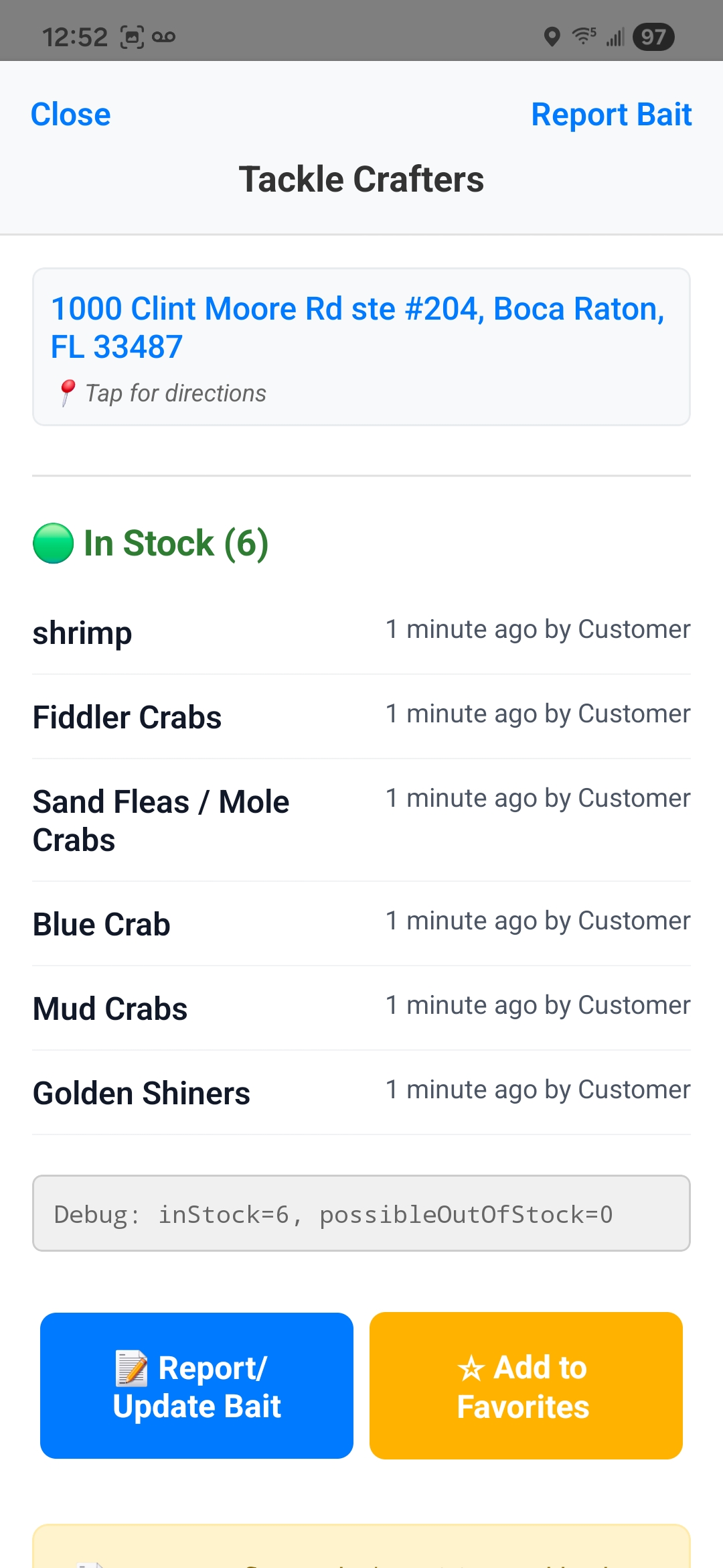 Viewing bait report by customer